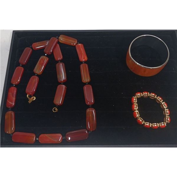Collection of Red Beaded Costume Jewellery Necklace and Bracelets