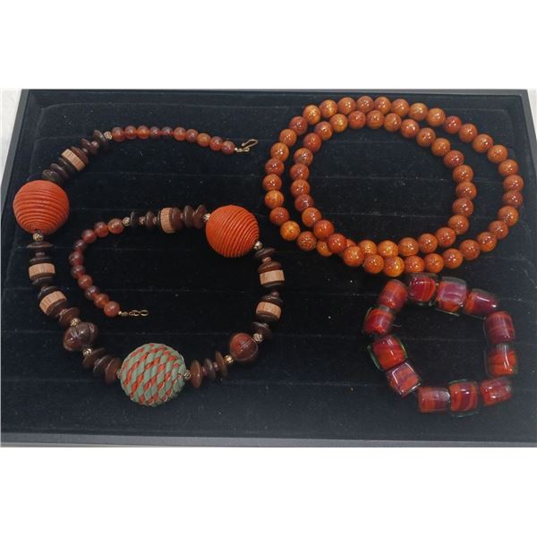 Collection of Orange Beaded Costume Jewellery Necklaces and Bracelet