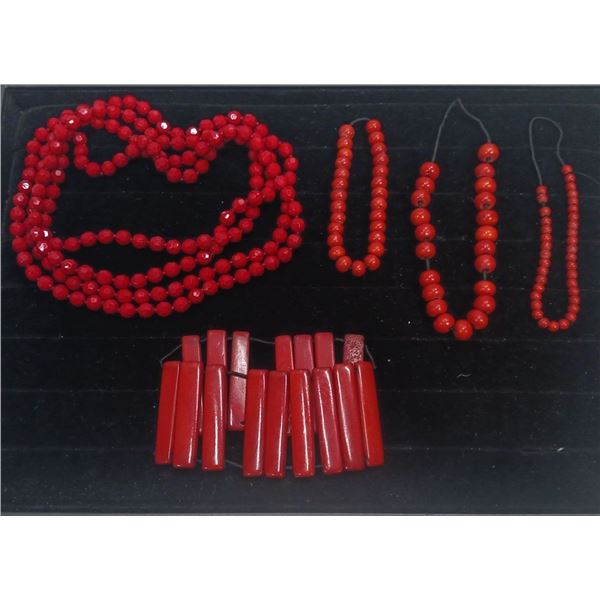 Collection of Red Beaded Costume Jewellery Necklace and Bracelets