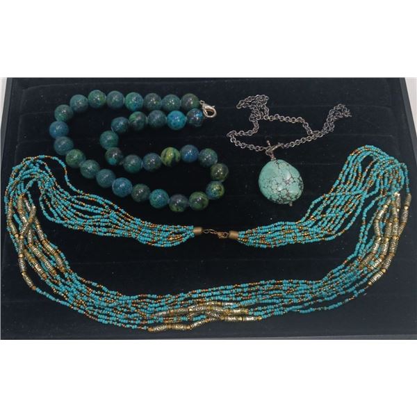 Collection of Blue Beaded Costume Jewellery Necklaces