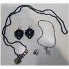 Image 1 : Collection of Black Beaded and "Diamond" Costume Jewellery Necklaces and Earrings