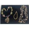 Image 1 : Collection of Green and "Gold" Beaded Costume Jewellery Necklaces and Bracelet