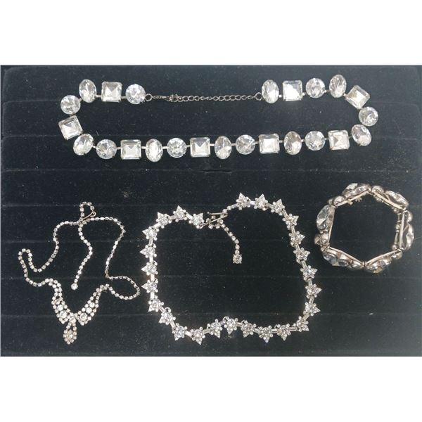 Collection of Faux Diamond Costume Jewellery Necklaces and Bracelet