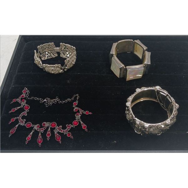 Collection of "Silver" Bracelets (no markings) and Necklace