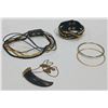 Image 1 : Collection of  Leather Strand Necklace & Bracelet, Bangles, and Carved Stone Necklace