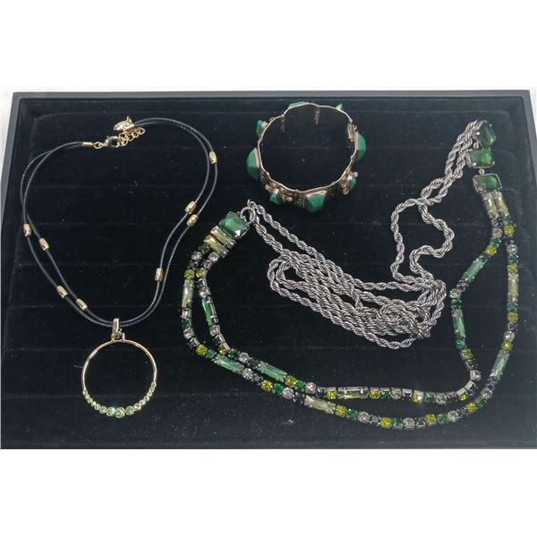 Collection of Green Stone Costume Jewellery Necklaces and Bracelet