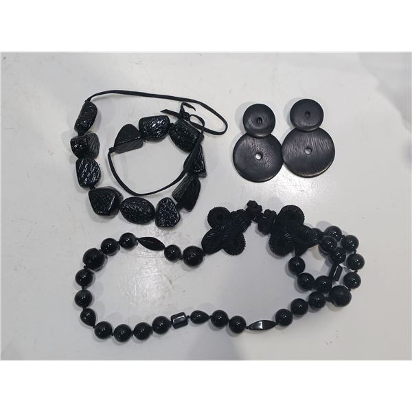 Collection of Black Beaded Costume Jewellery