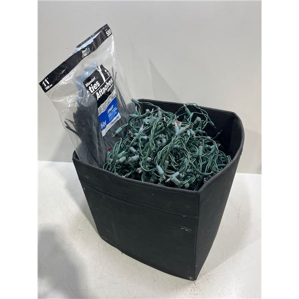 Box of Light Strings & Zip Ties (lights tested work, box included)