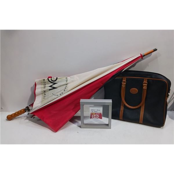 Benchmade Leatherworks Satchel, WEM Umbrella and Display Frame