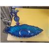 Image 1 : blue glass tray & vase