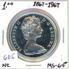 1867-1967 Canadian silver 1 dollar coin MS-64