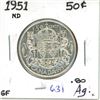1951 Canadian silver 50 cent coin