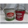 antique tin honey and lard pails