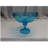 blue glass pedestal fruit bowl