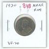 Image 1 : 1930 Near Rim Canadian Nickel 5 Cents. S in CENTS is Near the Rim. VF-20.