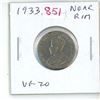 Image 1 : 1933 Near Rim Canadian Nickel 5 Cents. S in CENTS is Near the Rim. VF-20.