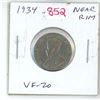 Image 1 : 1934 Near Rim Canadian Nickel 5 Cents. S in CENTS is Near the Rim. VF-20.