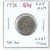 Image 1 : 1936 Far Rim Canadian Nickel 5 Cents. S in CENTS is Far from Rim. Last issue of King George V. VF-20