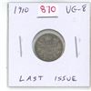 Image 1 : 1910 Canadian Silver 10 Cents. Last issue for King Edward VII. VG-8.