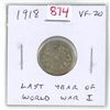 Image 1 : 1918 Canadian Silver 10 Cents. Last year of World War I. VF-20.