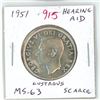 Image 1 : 1951 Hearing Aid Canadian Silver 50 Cents. Hearing Aid in the king’s ear from a Die Clash. 