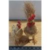 Image 1 : Vintage pair of handmade straw and feather rooster and hen statues
