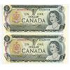 Image 4 : 5 - 1973 Canadian sequential 1 dollar bills - Lawson/Bouey - AC 4655335-39