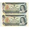 Image 1 : 2 - 1973 Canadian sequential 1 dollar bills - Lawson/Bouey - AC 4532779-80