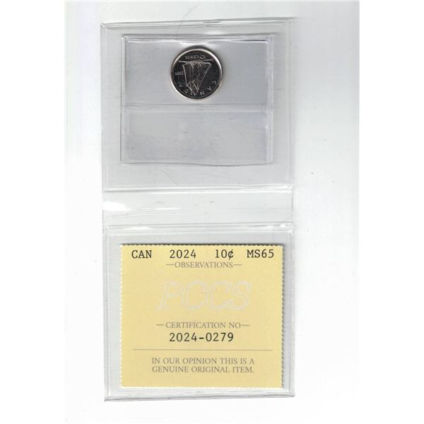 2024 Canada 10¢ Certified PCCS MS65, Professional Coin Certification System