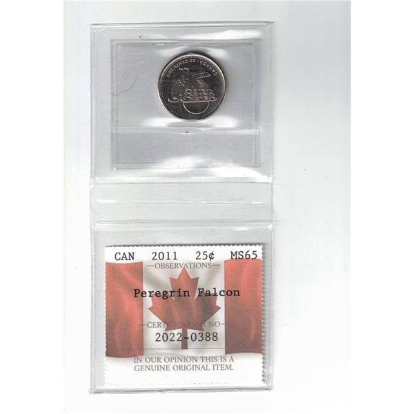 2011 Canada 25¢ "Falcon" Certified PCCS MS65, Professional Coin Certification System