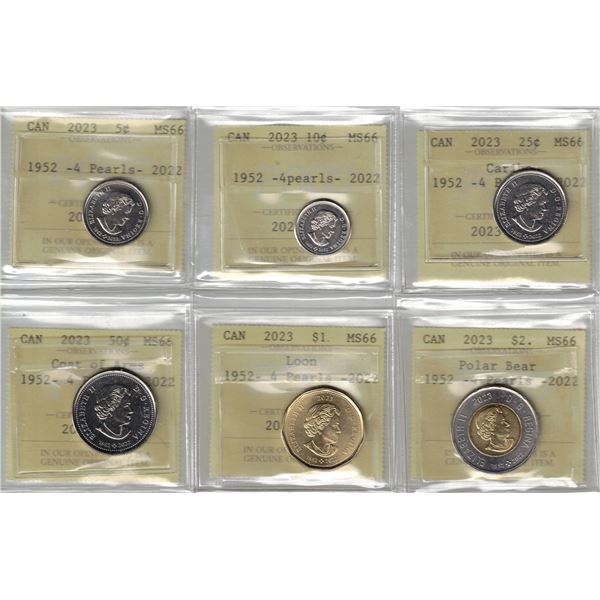 MS66 - 2023 5-cent to $2 PCCS Full Run 6pcs(Professional Coin Certification System).