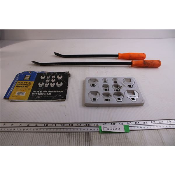 10-Pc 3/8" Crowfoot Wrench Set, (2) Pry Bars