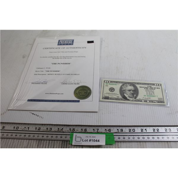 The Punisher Movie (2004) 10 Dollar Bill Play Money with Certificate of Authenticity