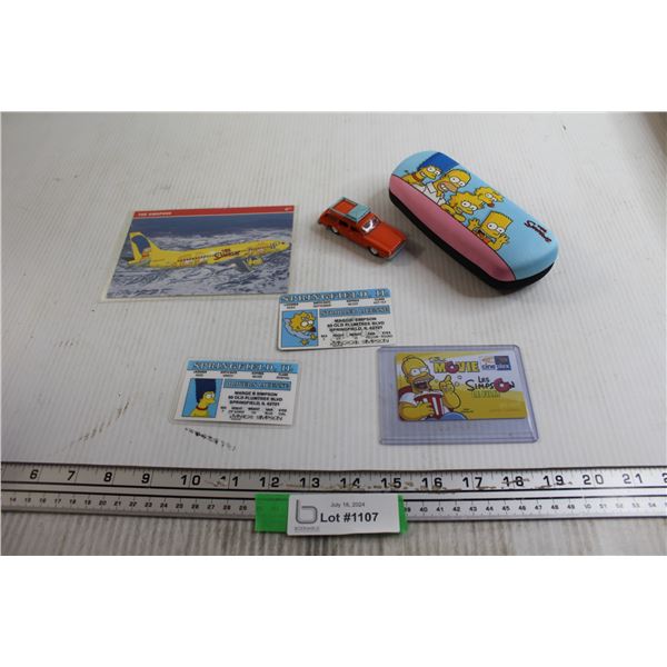 The Simpsons Glasses Case, Toy Car, Post Card, and Misc.