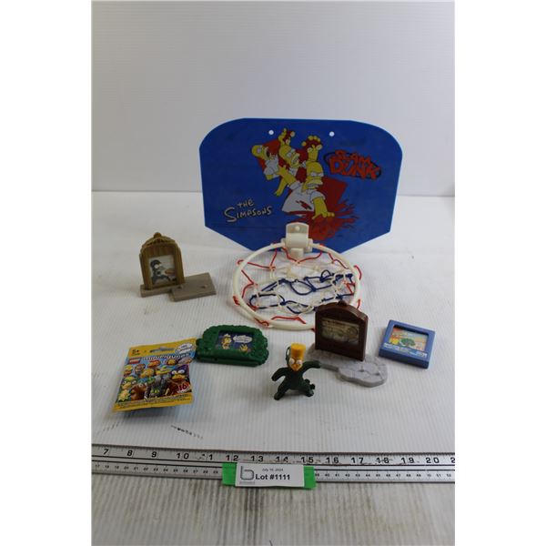 The Simpsons LEGO Minifigure (Sealed), Small Hoop, and Mismatched Burger King Creepy Classics Toys (