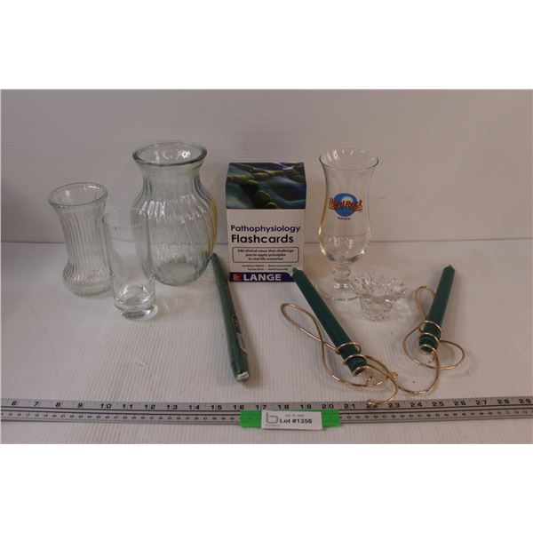 Pathophysiology Flashcards, (3) Glass Vases, (3) Candle Holder, Hard Rock Cafe Glass
