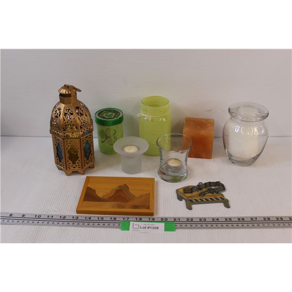 Candles & Holders, Wood Inlay Mountain Picture & Piano SunCatcher