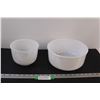 Image 1 : Sunbeam Glassbake White Mixing Bowls - 9.5" (Has Chips on Edge) & 6.5" Pouring Bowl