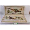 Image 1 : Pair of Pheasant Cross-stitched Framed Pictures - 23.5" x 11.5" - Some Water Damage