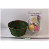 Image 1 : Glass Vase Decor w/Party Streamers & Misc., Wicker Basket