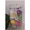 Image 2 : Glass Vase Decor w/Party Streamers & Misc., Wicker Basket
