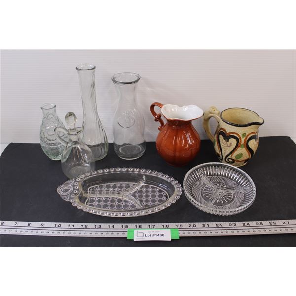 (4) Pitchers, (2) Pickle Trays, (2) Vases