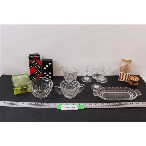 Avon Dominos Cologne, Avon Soap, (3) Liqueur Glasses, (3) Tea Glass Serving Set