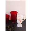 Image 2 : (7) Red Glass Glasses, Smoked Glass Ashtray & Meadow Lake Coffee Mug