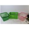 Image 6 : (3) Plastic Baskets - Picture Frame (9" x 11") - Micro Back Pack n- (2) Clock Radios (power on - lig