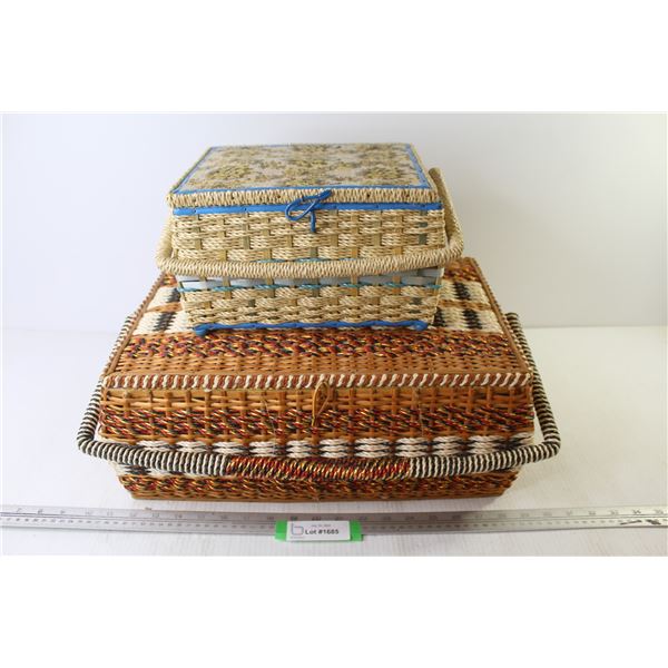 (2) Sewing Baskets w/Contents (large basket hinges are damaged)