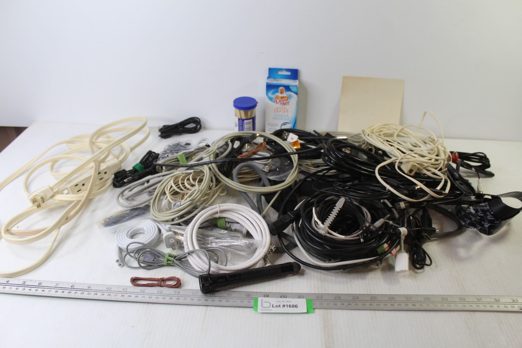 Extension Cord - Assorted Computer Cables - Magic Eraser - Flashlight ...