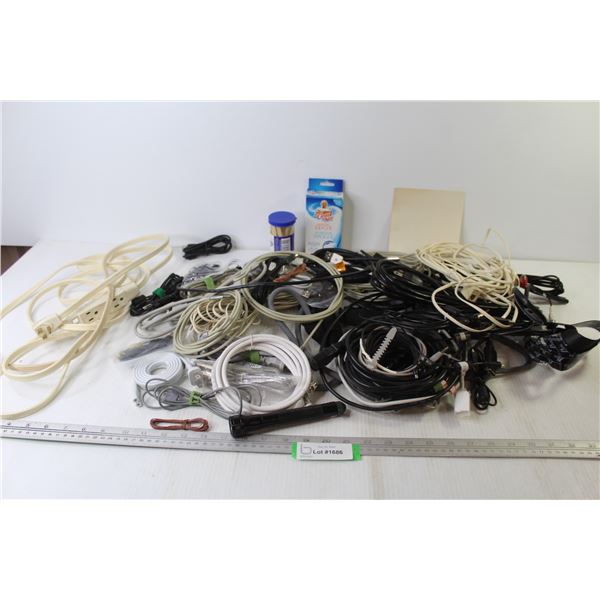 Extension Cord - Assorted Computer Cables - Magic Eraser - Flashlight