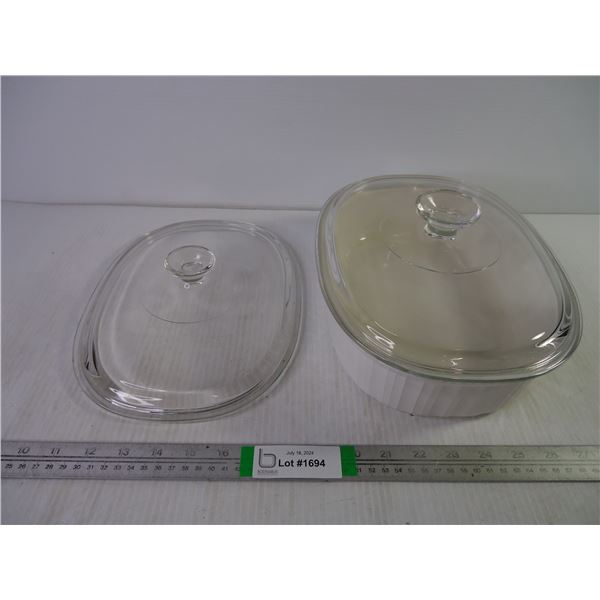 White Oval Casserole Dish with (2) Lids