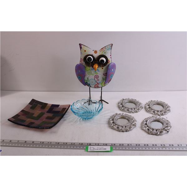 (4) Small Mirrors - Owl Decor - Decorative Dishes